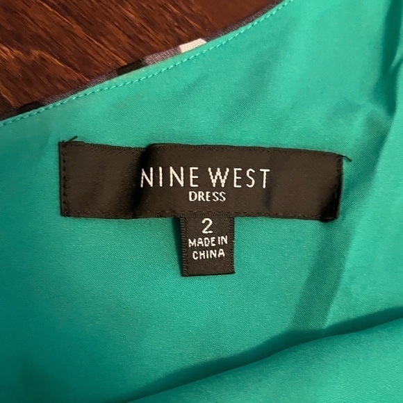 ⭐️ NINE WEST ~ Green & Gray One Shoulder Party Cocktail Dress- size 2 - Picture 7 of 12
